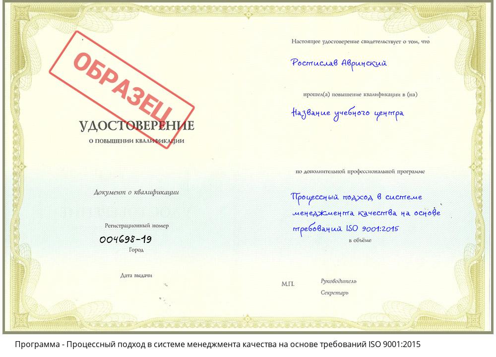 Процессный подход в системе менеджмента качества на основе требований ISO 9001:2015 Можайск