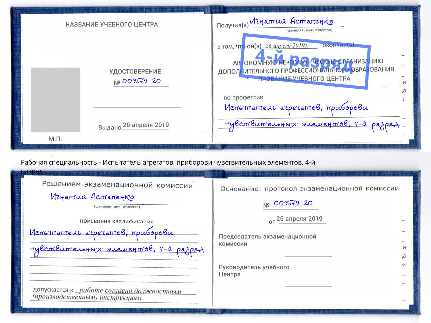 корочка 4-й разряд Испытатель агрегатов, приборови чувствительных элементов Можайск