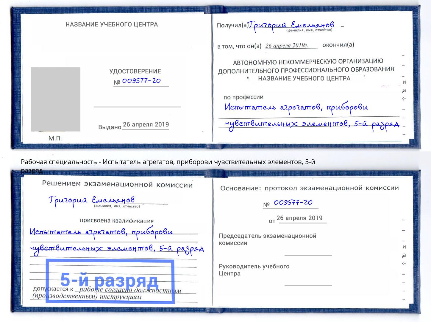 корочка 5-й разряд Испытатель агрегатов, приборови чувствительных элементов Можайск