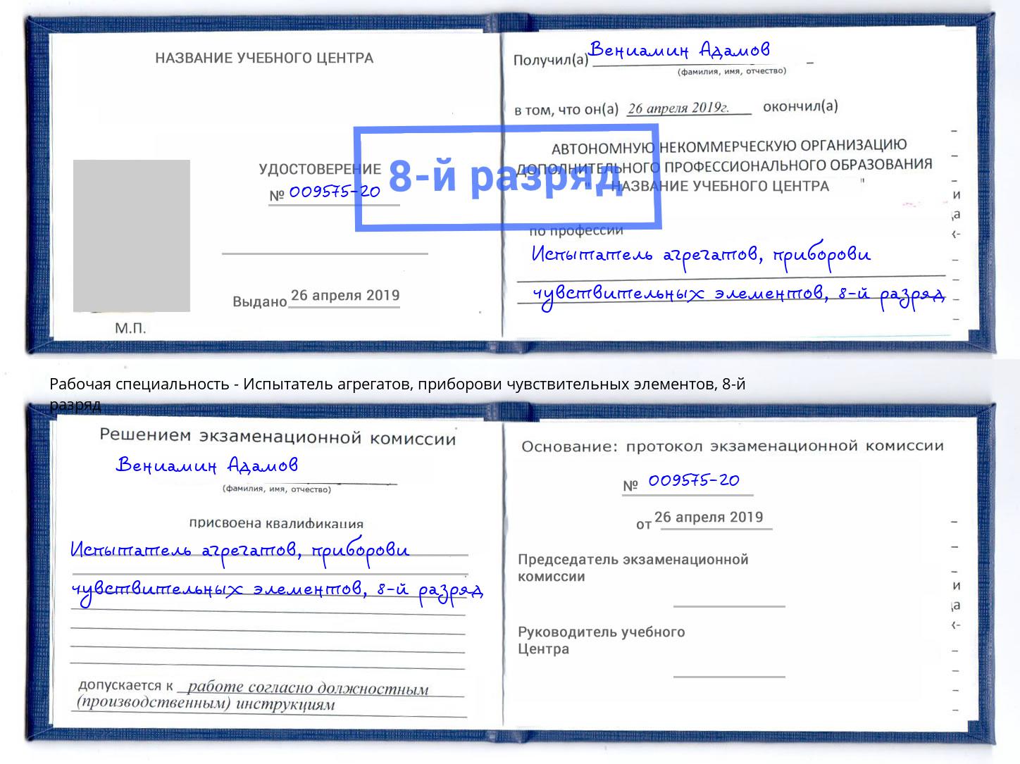 корочка 8-й разряд Испытатель агрегатов, приборови чувствительных элементов Можайск